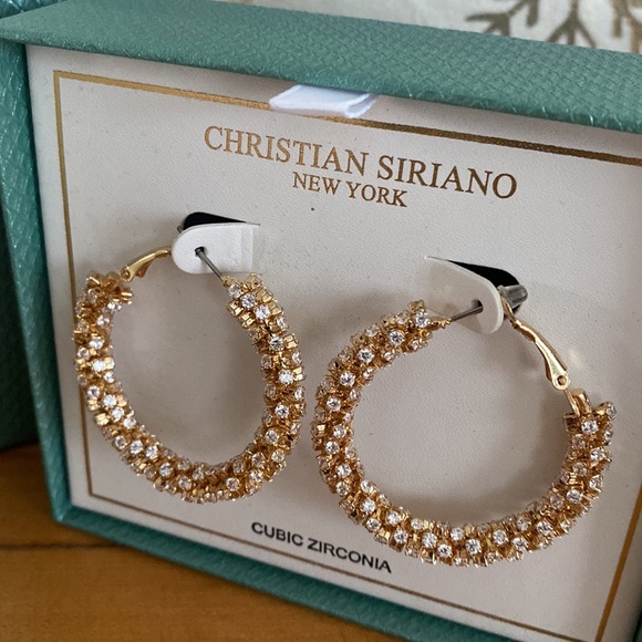 Christian Siriano Pavé-Style Hoop Earrings, Gold & Cubic Zirconia - Picture 10 of 14